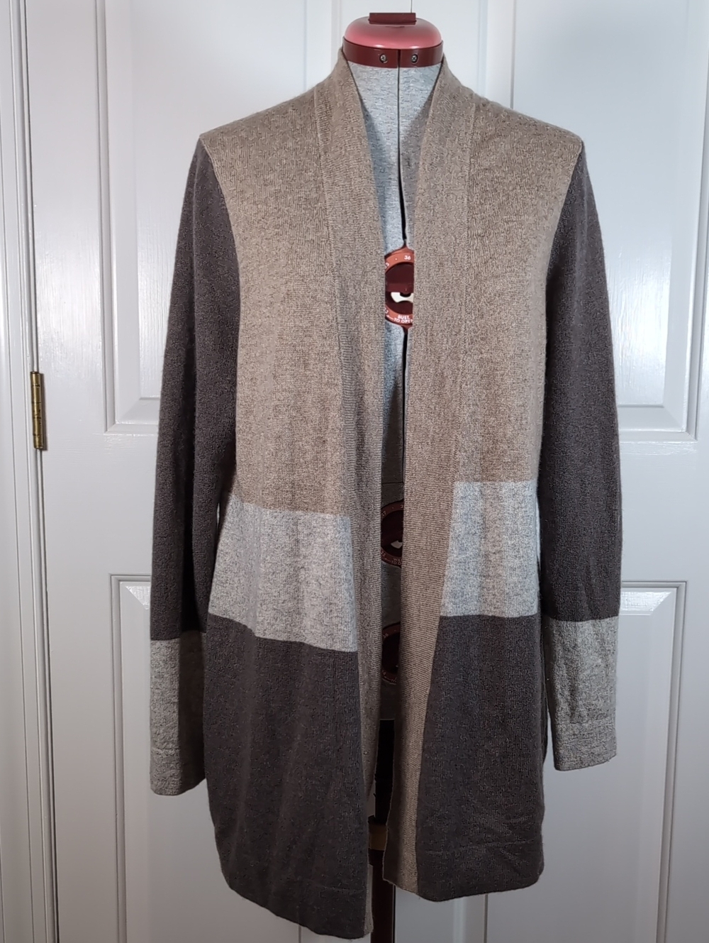 Charter Club 100% Cashmere Colorblock Open Front Duster Cardigan Sweater Large